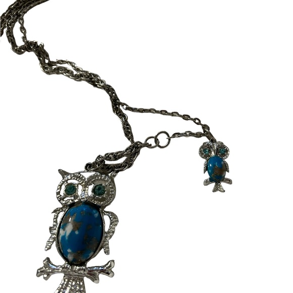 Silver large statement Owl with baby owl necklace - Picture 2 of 4